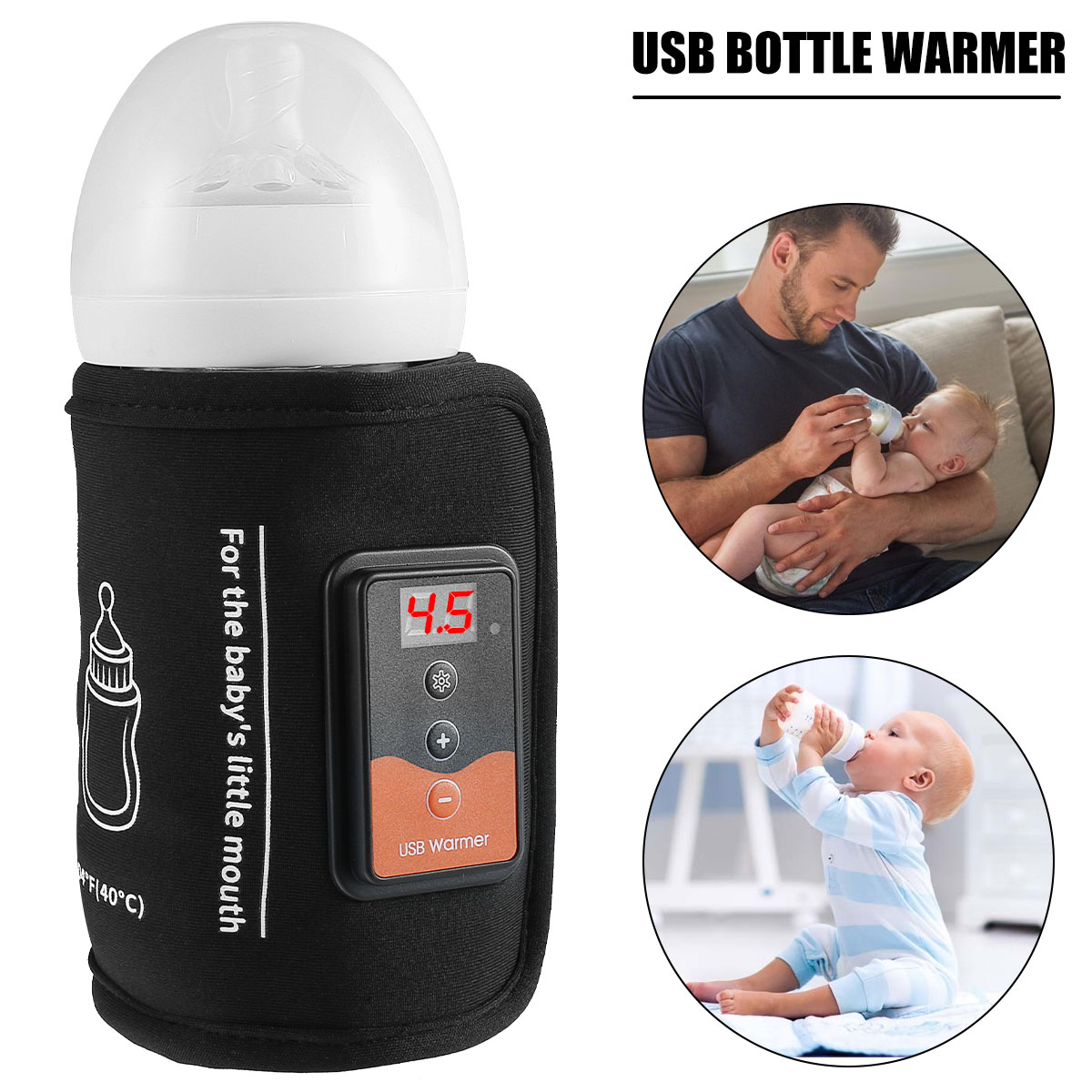 Baby Food Warmer Portable - 哺乳瓶ウォーマー USB 電源哺乳瓶ヒーター、調節可能な加熱温度ポータブル断熱バッグ付き