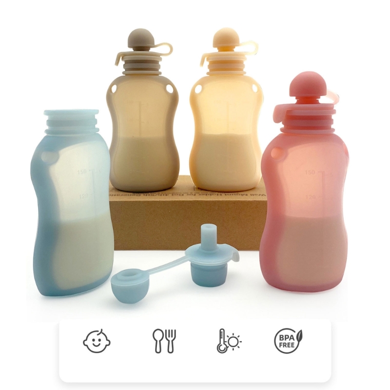 Baby Food Reusable Pouches - シリコーンミルク粥ポーチ漏れ防止オーガナイザースクイズ保存容器 150 ミリリットル A2UB