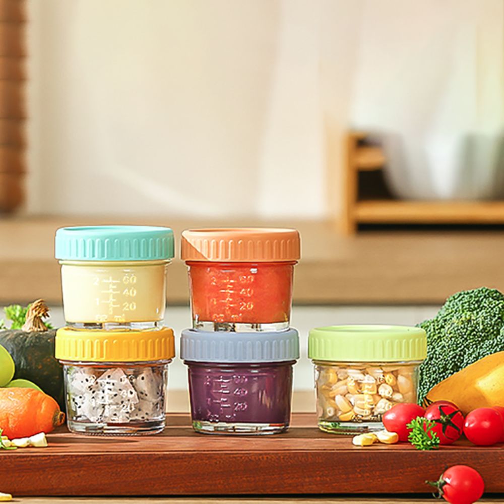 Baby Food Jars Glass - 6個入りメイソンジャー ガラス製ベビーフードジャー 再利用可能 蓋付き ディップソースカップ 漏れ防止
