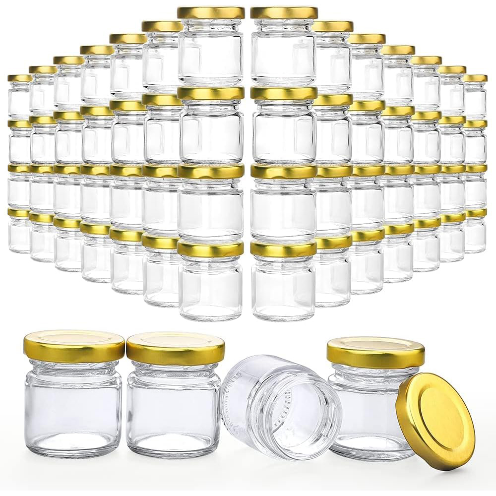Baby Food Jars Glass - 蓋付き小さなガラス瓶、1.5オンスのミニハニージャー、ギフト、工芸品、スパイス、結婚式、パーティーの記念品用のキャンドル作り用のキャンドルジャー