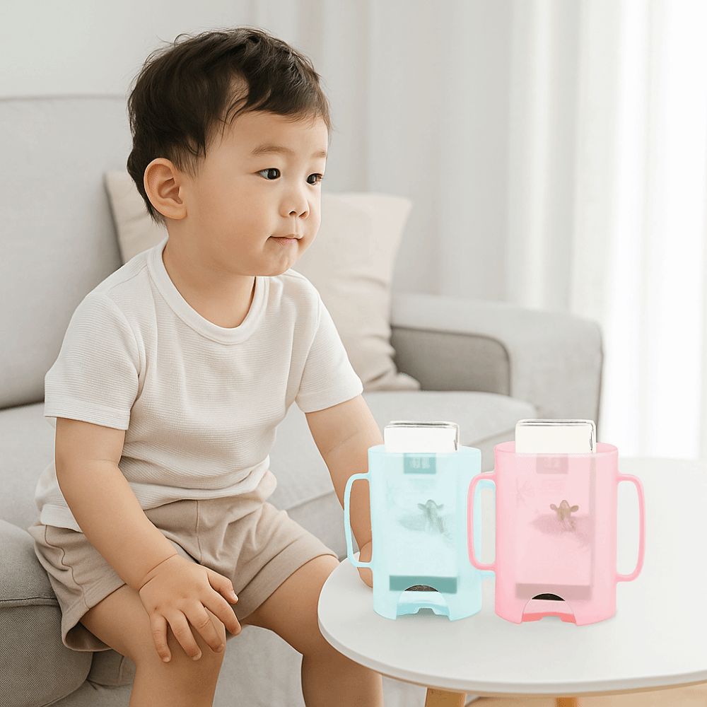 Baby Food Reusable Pouches - 持ち運び可能なプラスチック製スクイーズポーチホルダー、快適で再利用可能なフードポーチホルダー、ハンドル付き、漏れ防止ドリンクボックスホルダー（赤ちゃん用）