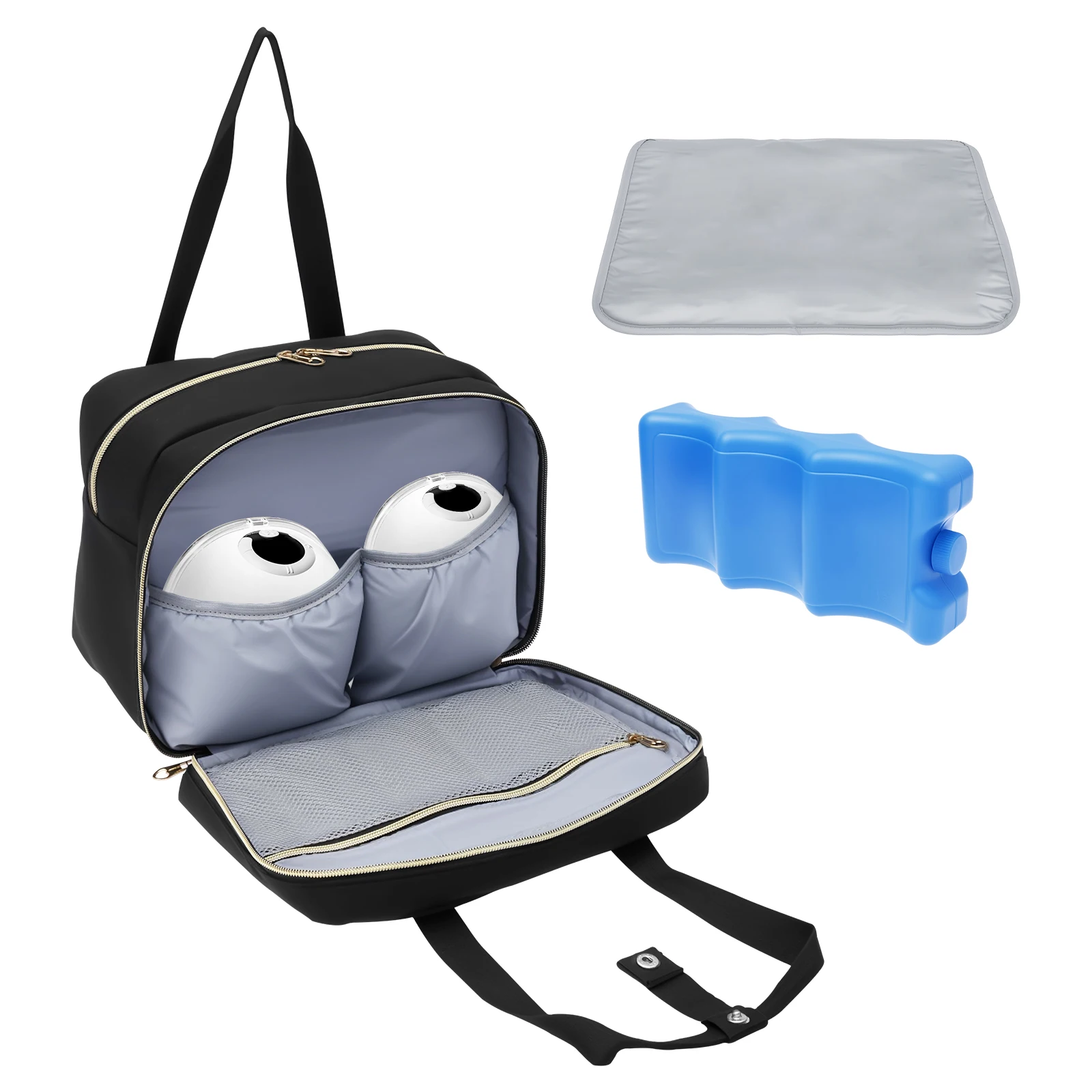 Baby Food Warmer Portable - 搾乳器収納バッグ、保冷剤と防水マット付き、ポータブル母乳クーラー、トラベルバッグ、ウェアラブルハンズフリー断熱バッグ