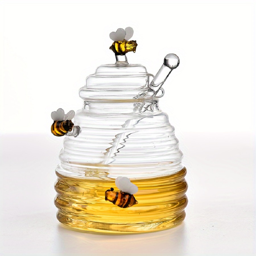 ガラス製ハニーポット、ディッパーと蓋付き、かわいい蜂の装飾が - Baby Food Jars Glass のレビューと価格