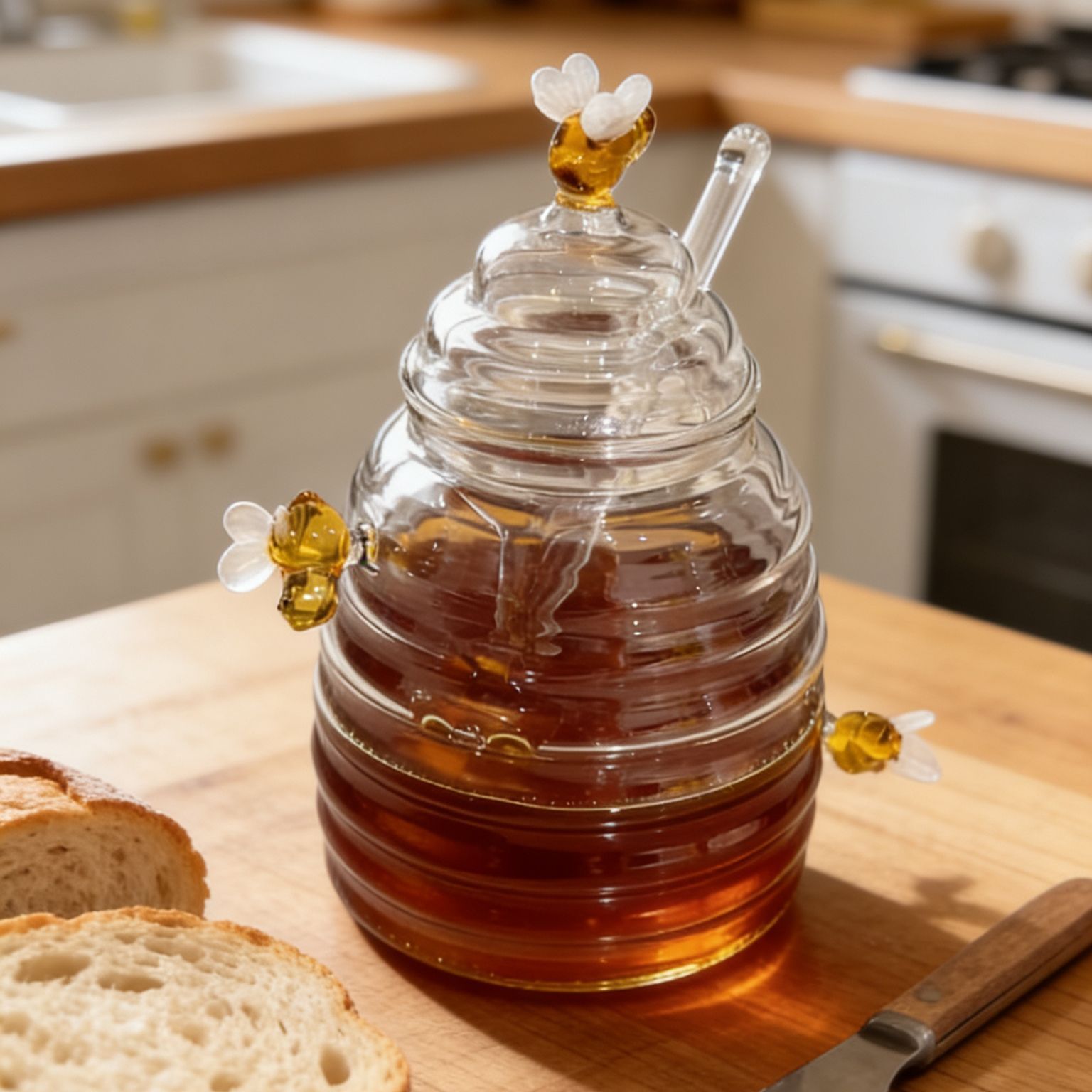 ガラス製ハニーポット、ディッパーと蓋付き、かわいい蜂の装飾が - Baby Food Jars Glass のレビューと価格