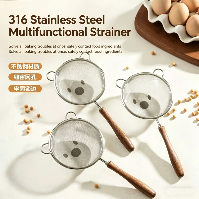 ファインフィルターストレーナー、新しい304木製ハンドル、ベ - Baby Food Filter のレビューと価格