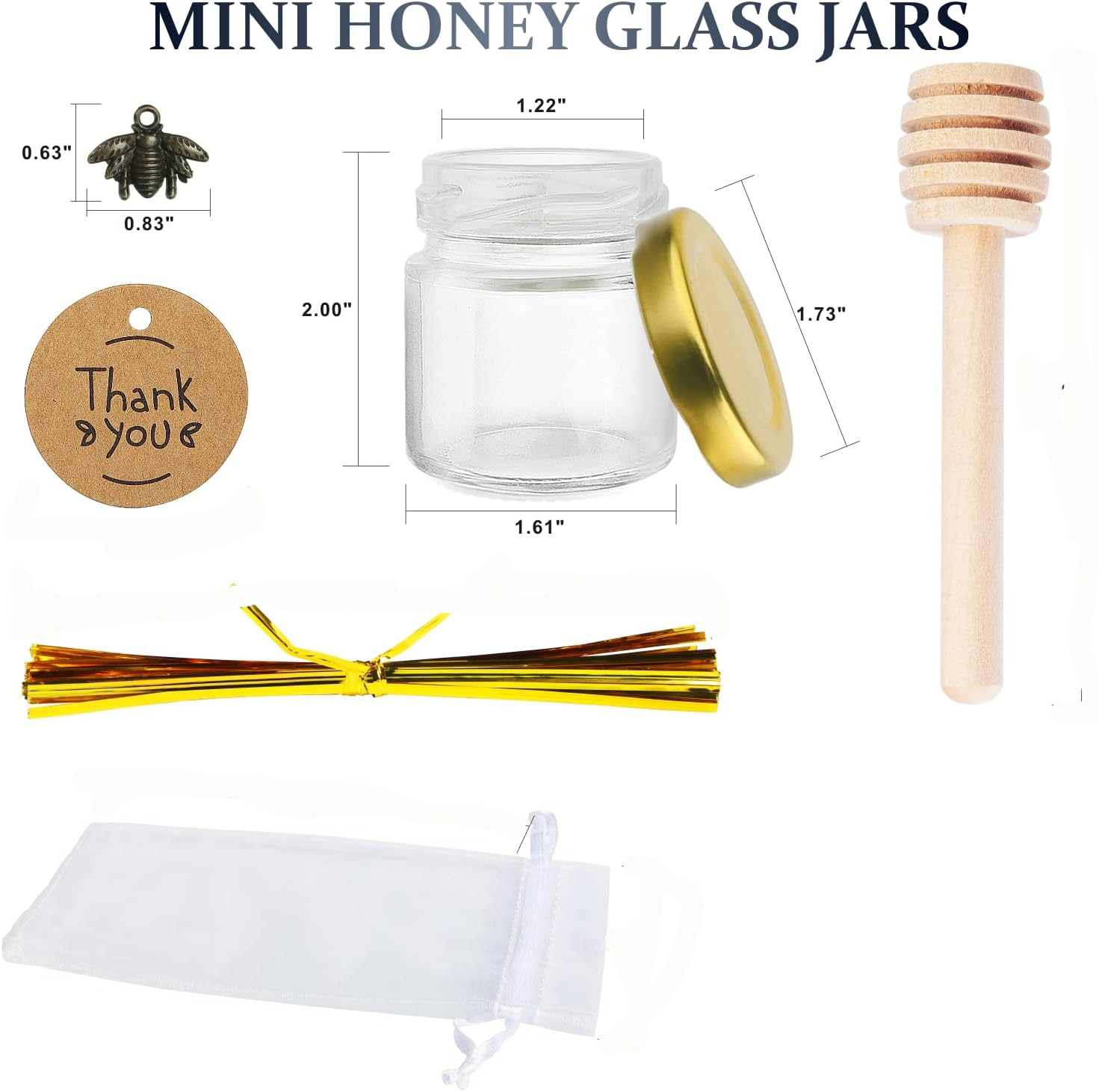 ミニガラス製ハニーポットと木製ディッパー - ベビーシャワー - Baby Food Jars Glass のレビューと価格