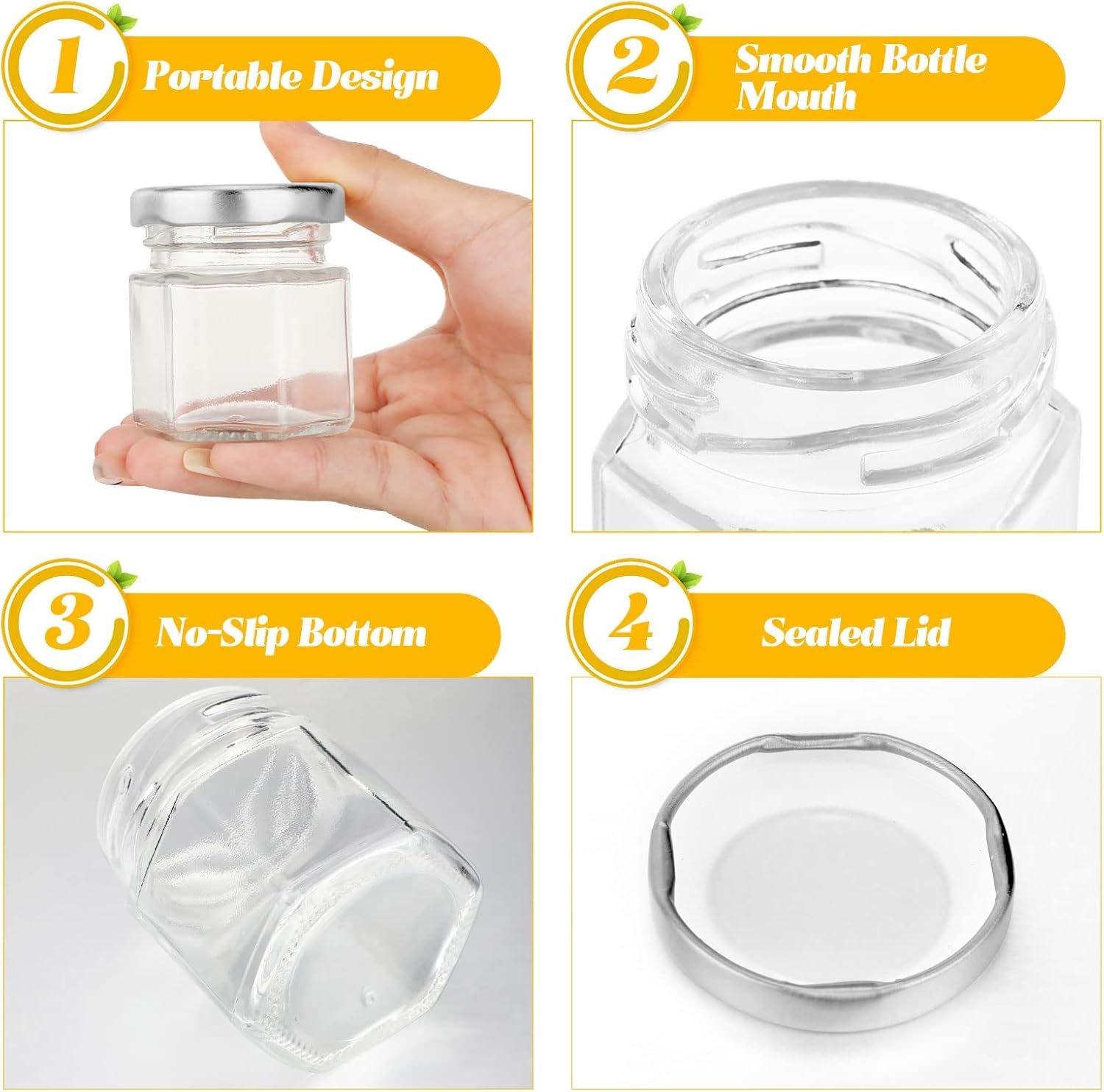 1.5オンス ミニ六角形ガラス瓶 大量 結婚式用 小さなハチ - Baby Food Jars Glass のレビューと価格